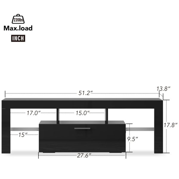 Entrintou Modern LED TV Stand for 32/40/50/55 inch TV, High Glossy Entertainment Center with LED Lights, Gaming Television Stands with Large Storage, Black Wood TV Console for Living Room, Bedroom - Image 6