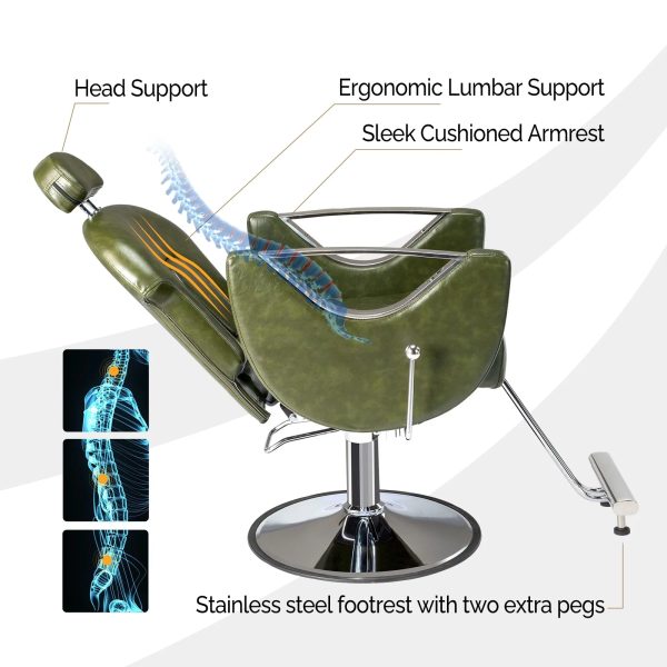 OmySalon Hair Salon Chair Barber Chair Heavy Duty, Footrest with Extra Supports, Salon Chair for Hair Stylist, Reclining Hair Chair for Braiding Shampoo Facial Waxing Esthetics Beauty Spa - Image 3