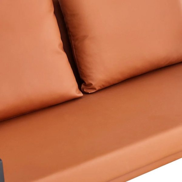 GVJMTKP Modern Two-Seater Sofa Chair with 2 Pillows - PU Leather High-Density Foam Black Coated Metal Frame.BrownSF-D008-BR - Image 11