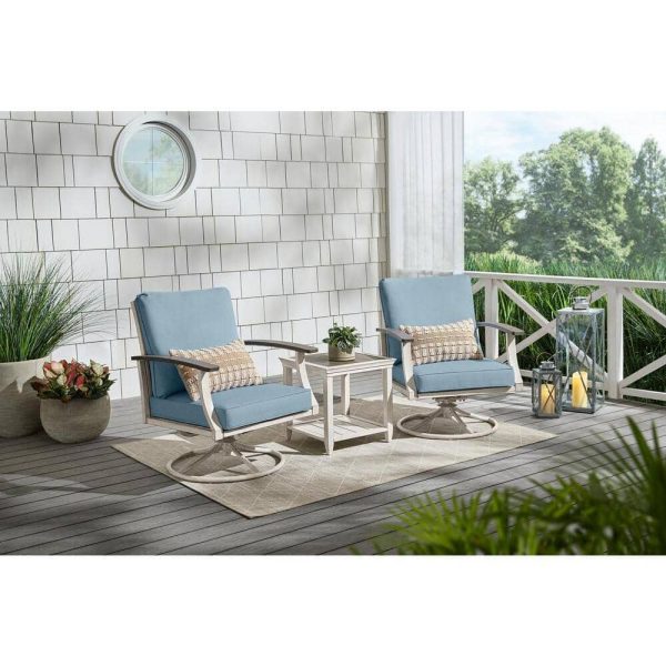 Hampton Bay Marina Point White Steel Outdoor Patio Swivel Lounge Chair with CushionGuard Surf Blue Cushions (2-Pack) GC-41019-SSP - Image 2