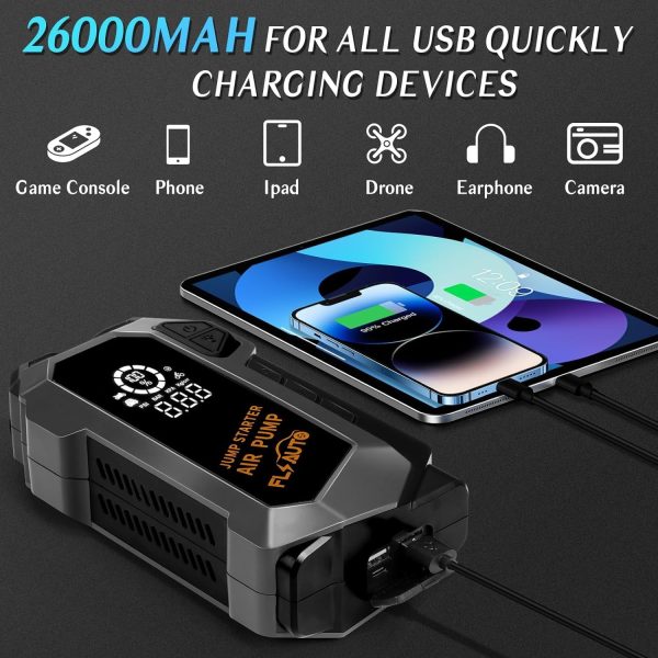 Portable Car Jump Starter, 4000A Peak Battery Jump Starter with Air Compressor 150 PSI Air Pump, 12V Auto Battery Booster Pack Safe Lithium Jumper Box with Dual USB QC 3.0 Led Light - Image 9