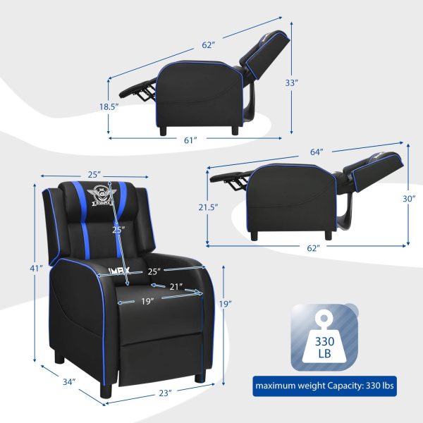 POWERSTONE Gaming Recliner Chair, Reclining Gaming Chair Ergonomic Leather Sofa with Footrest Lumbar Support Headrest and Side Pouch for Living Room Home Theater, Blue - Image 3