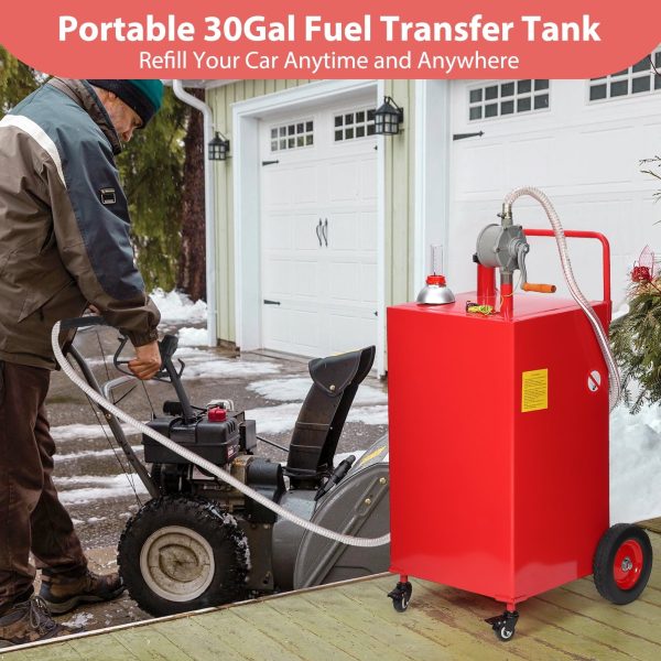 Fuel Caddy, 30 Gallon Portable Gas Storage Tank On 4 Wheels with Manual Transfer Pump, Gasoline Diesel Fuel Container with Manual Transfer Siphon Pump, for Cars, Lawn Mowers, ATVs, Boats - Image 3