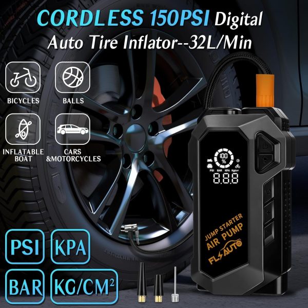 Portable Car Jump Starter, 4000A Peak Battery Jump Starter with Air Compressor 150 PSI Air Pump, 12V Auto Battery Booster Pack Safe Lithium Jumper Box with Dual USB QC 3.0 Led Light - Image 5