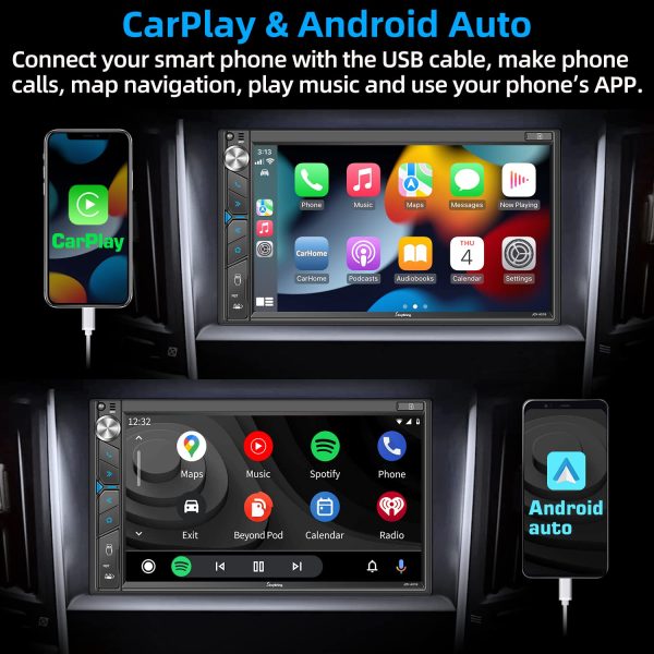 Double Din Car Stereo with Dash Cam - Voice Control Carplay, Android Auto, Steering Wheel Controls, 7" HD Touchscreen, Backup Camera, Bluetooth, Mirror Link, Subw, USB/TF/AUX, AM/FM Radio Receiver - Image 3