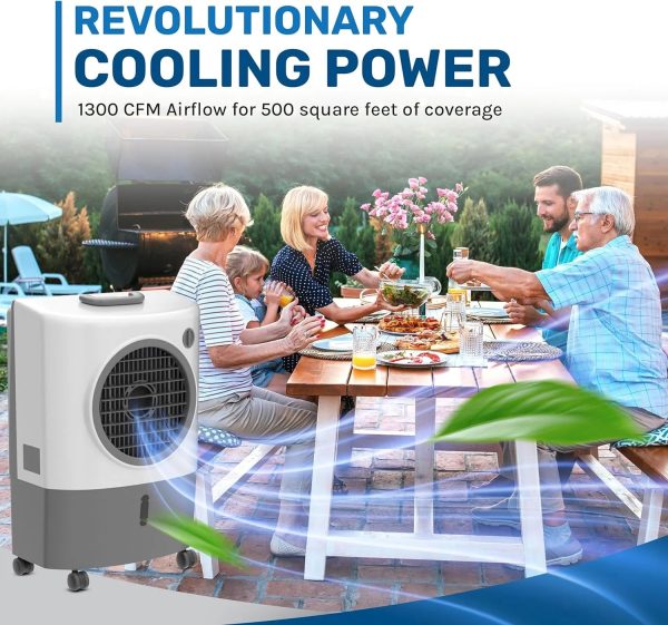 Portable Swamp Coolers - 1300 CFM MC18M Evaporative Air Cooler with 2-Speed Fan, 53.4 dB - 500 sq. ft. Coverage Evaporative Air Cooler Portable High Velocity Outdoor Cooling Fan by Hessaire - White - Image 2