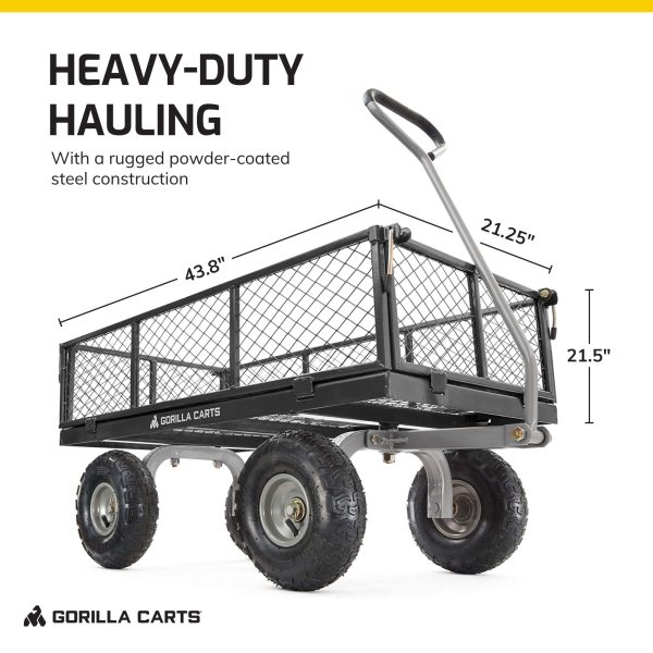 Gorilla Carts 800 Pound Capacity Heavy Duty Durable Steel Mesh Convertible Flatbed Garden Outdoor Hauling Utility Wagon Cart, Black - Image 5