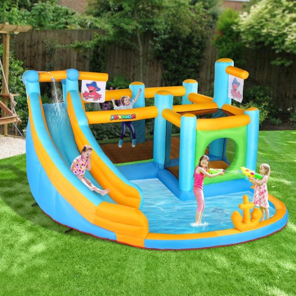 JOYMOR Inflatable Water Slide Park, Pirate Themed Bounce House w/ Obstacle Course, Water Cannon, Splash Pool, Water Slide Bouncer Castle Outdoor Backyard Playhouse for Age 3-12 Kids (Included Blower) - Image 2