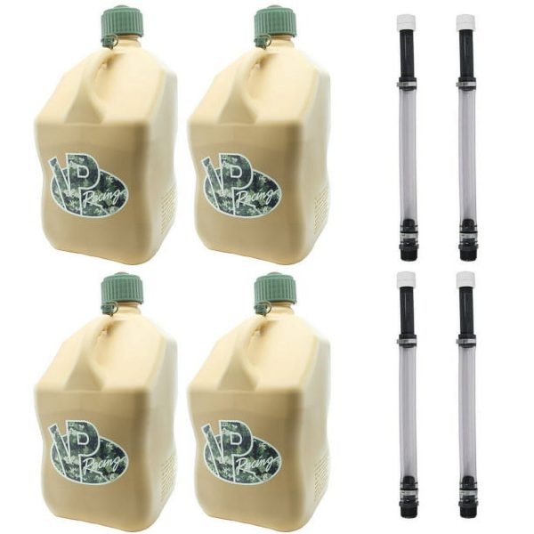 VP Racing Fuels 5 Gallon Square Tactical Tan Racing Utility Jug, 4 Tactical Tan Jugs with 4 Deluxe Filler Hoses - Image 2