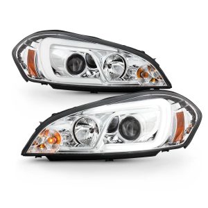 AKKON - Fits 06-13 Chevy Impala 14-16 Impala Limited 06-07 Monte Carlo LED [C-Tube] Projector Chrome Headlights Pair Left+Right
