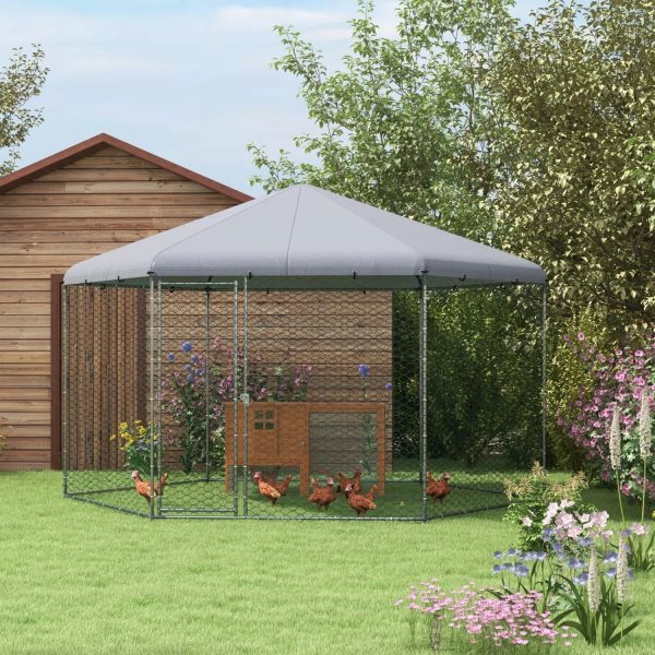 GFVCNIO PawHut Large Metal Coop Run for Ducks and Rabbits with Waterproof and Anti-UV Cover Walk-in Poultry Cage Hen House for Outdoor and Yard Farm Use 13‘ x 11.4‘ x 8.6‘ - Image 2
