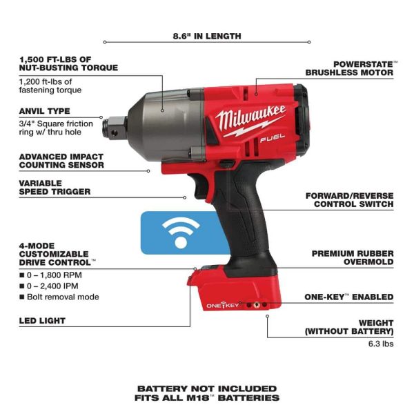 M18 FUEL ONE-KEY 18V Lithium-Ion Brushless Cordless 3/4 in. Impact Wrench with Friction Ring (Tool-Only) 2864-20 - Image 2