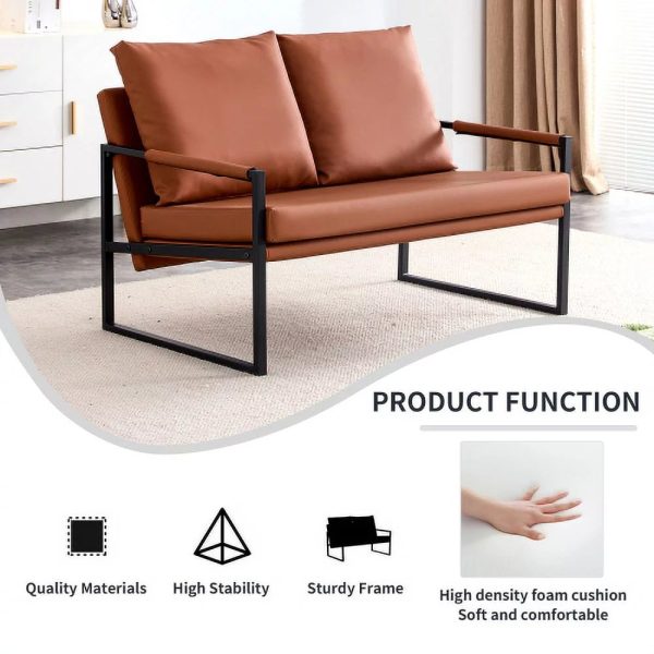GVJMTKP Modern Two-Seater Sofa Chair with 2 Pillows - PU Leather High-Density Foam Black Coated Metal Frame.BrownSF-D008-BR - Image 12
