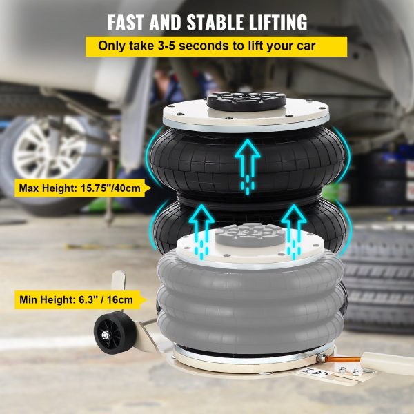 VEVOR Pneumatic Jack 5 Ton/11023 lbs Triple Bag Air Jack Lifting Height 6.5-16Inch Inflatable Car Jack Lifter Pneumatic Air Jack 11023LBS Capacity Extremely Fast Lifting - Image 3