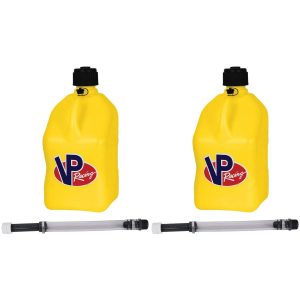 VP Racing Fuels Motorsport 5 Gallon Square Plastic Utility Jug Yellow 2/ 14 Inch Hose (4 Pack) Features Close-Trimmed Cap and Neck for Tight Seal