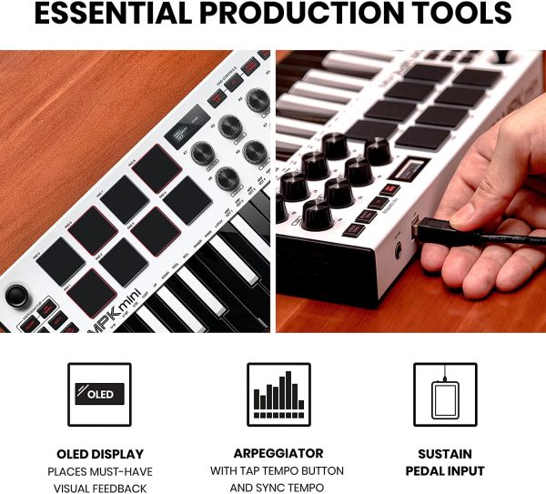 AKAI Professional MPK Mini White MK3 and M-Audio HDH40-25-Key USB MIDI Keyboard Controller with Beat Pads, Studio Headphones and Software Suite - Image 4