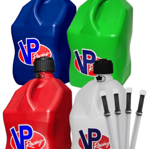 VP Racing Fuel 5.5 Gallon Racing Utility Jug Multicolor Bundle 4 Pack by Louisiana Pantry (4 Deluxe Hoses Included, Blue, Red, Green, and White)