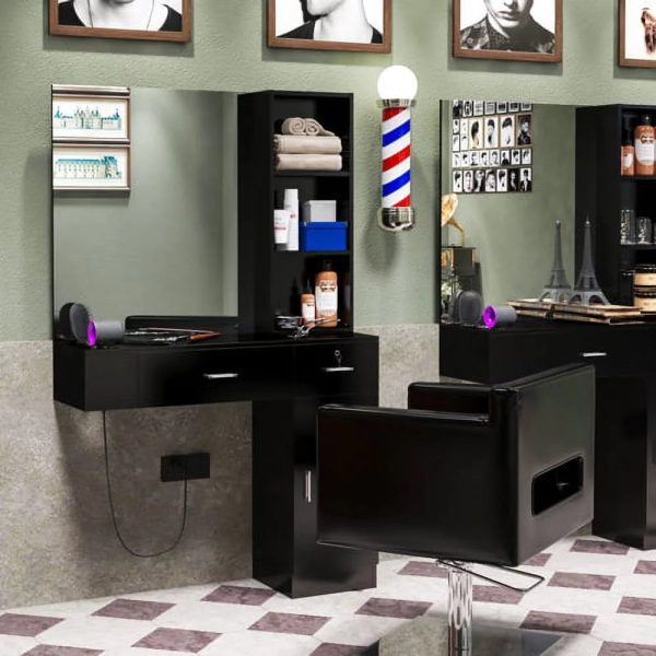 OmySalon Wall Mount Barber Salon Stations for Hair Stylist, Beauty Styling Equipment Organizer w/Mirror, Hair Salon Supply cabinet w/1 Storage Cabinet, 2 Drawers & 3 Tier Shelf (Black) - Image 8