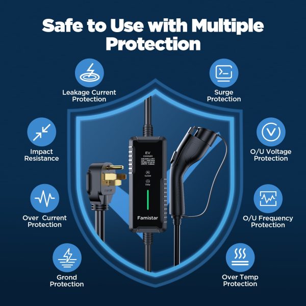 Famistar Level 1 & 2 EV Charger, 25 ft Adj. 8-32A 100-240V Portable Electric Car Fast Charger, Plug-in Electric Vehicle Charger Staion for J1772 EVS Green - Image 5