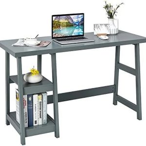 ASDRFYU Computer Desk with Shelves Modern Trestle Desk Home Office Desk with Space Saving Study Writing Desk Desk for Bedroom