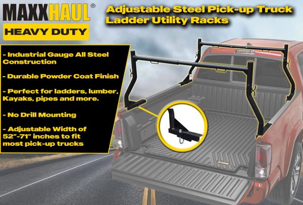 MaxxHaul 50241 Adjustable Steel Pick Up Truck Ladder Utility Racks-Pair, Black - Image 6