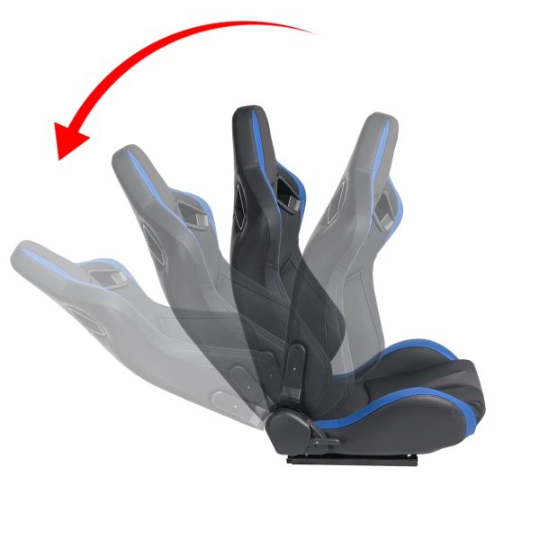 Racing Seats, 1 Pair Bucket Seats with Dual Lock Sliders for Front-Back Adjustment, PVC Leather Universal Racing Seats for Cars (Black with Blue) - Image 3