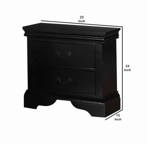 Gorgeous Black 3pc Beautiful Louis Philippe Style California King Size Sleigh Bed 2x Nightstand Set Wooden Bedroom Furniture - Image 4