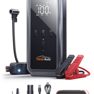 Car Jump Starter with Air Compressor 3000A 150PSI (9.0L Gas/8.0L Diesel)Portable Car Battery Jump Starter with Tire Inflator 12V DC PSU Jump Box Extended Jumper Cables Large LCD Display 300Lumen Light