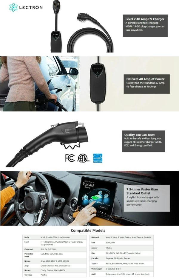Lectron Level 2 EV Charger - ETL Certified, 240V, 40 Amp, NEMA 14-50 Plug, 16 ft Extension cord & J1772 Cable- Portable Electric Car Charger for J1772 EVs and Plug-in Hybrid Vehicles - Image 10