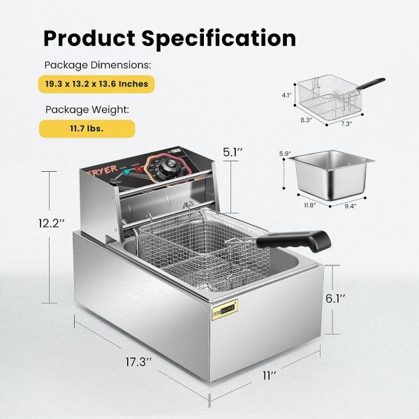 VIVOHOME 2500W 10.6 QT Electric Deep Fryer with 6.3 QT Removable Basket, Temperature Adjustable 140-392℉ - Image 7