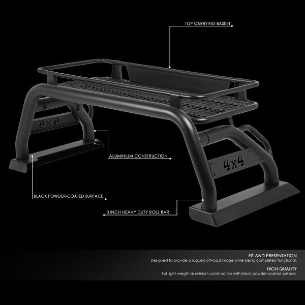 DNA Motoring TCRB-002 For 2015 to 2019 Toyota Tacoma Truck Bed Heavy Duty Aluminum Roll Bar + Roof Cargo Rack Bracket Carrier 16 17 18 - Image 2