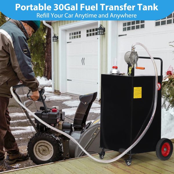 Fuel Caddy, 30 Gallon Portable Gas Storage Tank On 4 Wheels with Manual Transfer Pump, Gasoline Diesel Fuel Container with Manual Transfer Siphon Pump, for Cars, Lawn Mowers, ATVs, Boats - Image 7