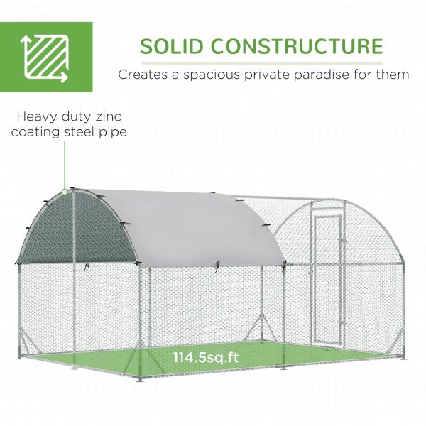 GFVCNIO PawHut Large Coop Metal Run with Waterproof and Anti-UV Cover Dome Shaped Walk-in Fence Cage Hen House for Outdoor and Yard Farm Use 1” Tube Diameter 9.2‘ x 12.5‘ x 6.5‘ - Image 6