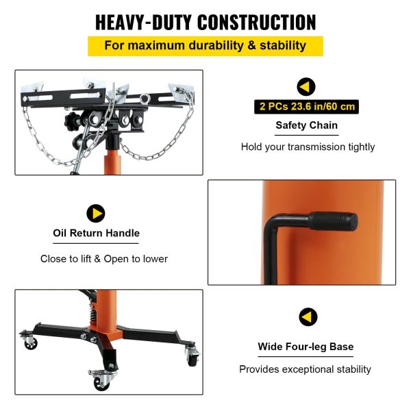 BENTISM Transmission Jack 1100 lbs 2-Stage Hydraulic High Lift Vertical Telescopic,Orange - Image 6