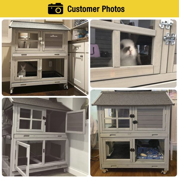 Aivituvin Rabbit Hutch Outdoor Large, Rabbit Cage Indoor Bunny Hutch Bunny Cage with Wheels -Upgrade Removable Wire Rack - Image 5