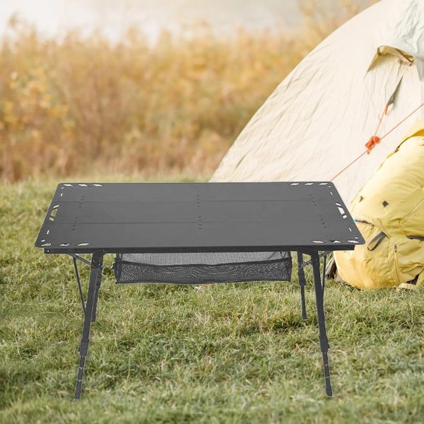Miulika Folding Table Camping Table Foldable Small Table Sturdy Outdoor Table with Adjustable Legs for Camp Garden Barbecue Yard Boat Black - Image 7