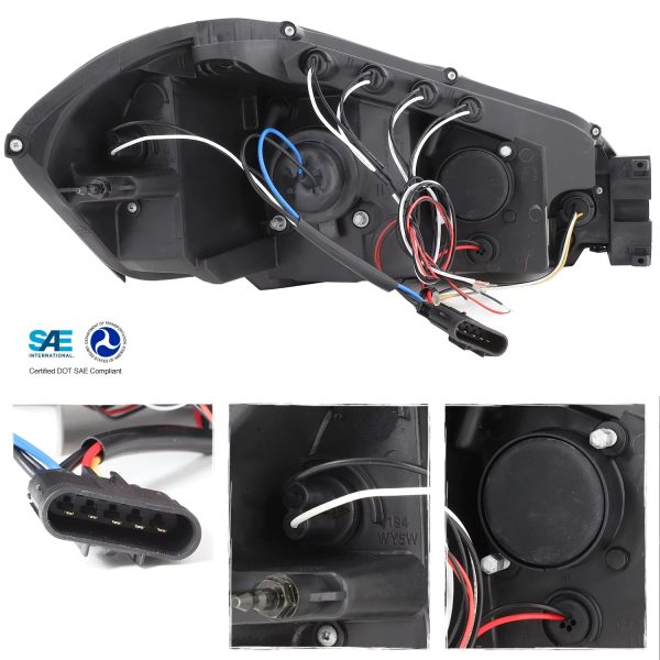 AKKON - For 2006-2013 Chevy Impala / Limited LED Dual Halo DRL Projector Headlights + Red Tail Lamps [Smoke Len Housing] - Image 3