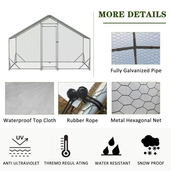 Large Metal Chicken Coop, Walk-in Chicken Run,Galvanized Wire Poultry Chicken Hen Pen Cage, Rabbits Duck Cages with Waterproof and Anti-Ultraviolet Cover for Outside(10' L x 6.6' W x 6.56' H) - Image 6