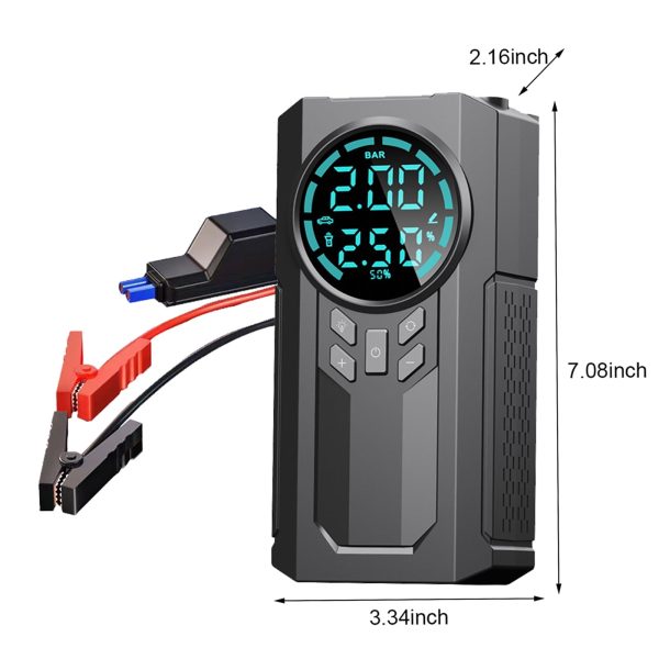 COFEST Car Inflator Battery Jump 2-in-1 1000A Emergency Start Power Supply 12V Battery Pack Battery Booster Jump Box Portable Charger Jumper Cables LED Display Screen Black - Image 3