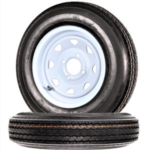 2-Pack Trailer Tires On White Wheel Rims 530-12 5.30-12 5.30 x 12 Load C 4 Lug