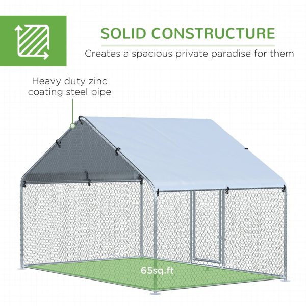 GFVCNIO PawHut Large Coop Metal Run with Waterproof and Anti-UV Cover Spire Shaped Walk-in Fence Cage Hen House for Outdoor and Yard Farm Use 1.26” Tube Diameter 9.8‘ x 6.6‘ x 6.4‘ - Image 6