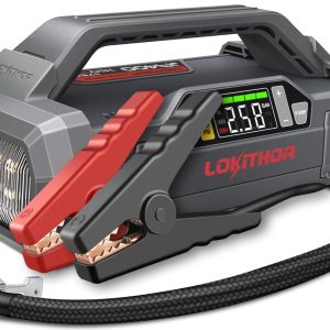 LOKITHOR JA400 1750A 12V Jump Starter with Air Compressor, 60W Two-Way Fast Charing, Lithium Battery Starter with 150PSI Digital Tire Inflator, Car Battery Booster for 7.5L Gas or 5.5L Diesel Engines