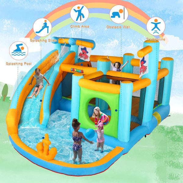 JOYMOR Inflatable Water Slide Park, Pirate Themed Bounce House w/ Obstacle Course, Water Cannon, Splash Pool, Water Slide Bouncer Castle Outdoor Backyard Playhouse for Age 3-12 Kids (Included Blower) - Image 7