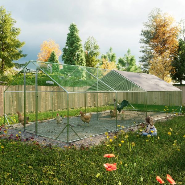 Large Metal Chicken Coop, Walk-in Chicken Run,Galvanized Wire Poultry Chicken Hen Pen Cage, Rabbits Duck Cages with Waterproof and Anti-Ultraviolet Cover for Outside(10' L x 26' W x 6.56' H) - Image 8