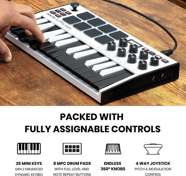 AKAI Professional MPK Mini White MK3 and M-Audio HDH40-25-Key USB MIDI Keyboard Controller with Beat Pads, Studio Headphones and Software Suite - Image 3