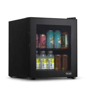 NewAir Beverage Fridge and Cooler with Reversible Glass Door, 60 Can Freestanding Mini Fridge in Black with Door Alarm, Perfect for Work from Home Station, Dorms, and more AB-600B