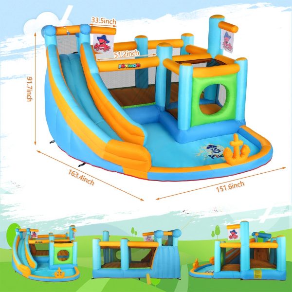 JOYMOR Inflatable Water Slide Park, Pirate Themed Bounce House w/ Obstacle Course, Water Cannon, Splash Pool, Water Slide Bouncer Castle Outdoor Backyard Playhouse for Age 3-12 Kids (Included Blower) - Image 6