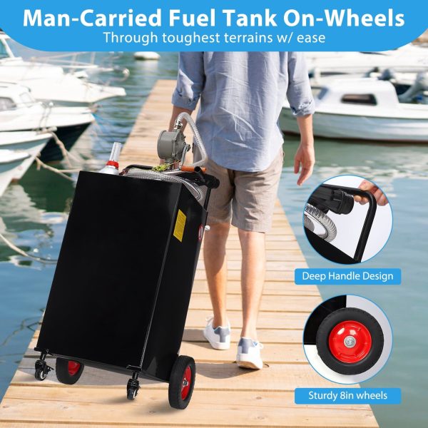 Fuel Caddy, 30 Gallon Portable Gas Storage Tank On 4 Wheels with Manual Transfer Pump, Gasoline Diesel Fuel Container with Manual Transfer Siphon Pump, for Cars, Lawn Mowers, ATVs, Boats - Image 6