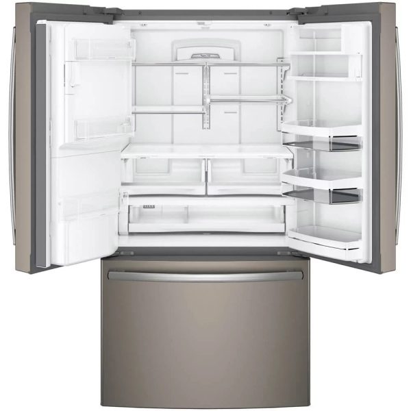 PFE28KMKES 36 Energy Star ADA Compliant French Door Refrigerator with 27.8 cu. ft. Capacity TwinChill Evaporator Water and Ice Dispenser and Drop Down Tray: Slate - Image 2