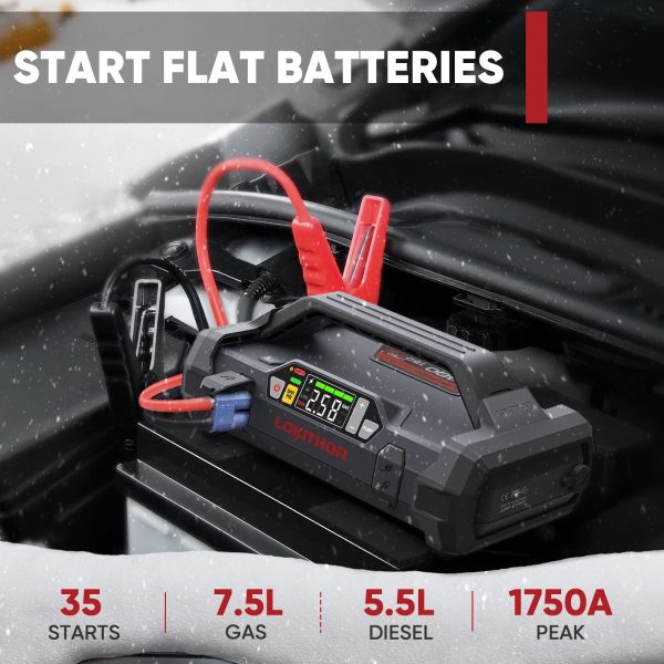 LOKITHOR JA400 1750A 12V Jump Starter with Air Compressor, 60W Two-Way Fast Charing, Lithium Battery Starter with 150PSI Digital Tire Inflator, Car Battery Booster for 7.5L Gas or 5.5L Diesel Engines - Image 6